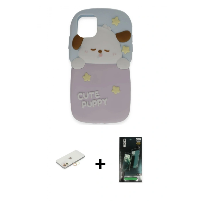 MARSİLYAN™- iPhone 11 Kılıf Akış Yansıma - Siyah 360 Mat Full Body Arka Koruyucu + Renkli Kamera Lens Koruma Cam - SI