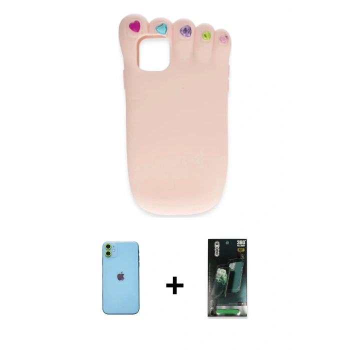 MARSİLYAN™- iPhone 11 Kılıf Akış Yansıma - Siyah 360 Mat Full Body Arka Koruyucu + Neon Fosforlu Kamera Lens - YL