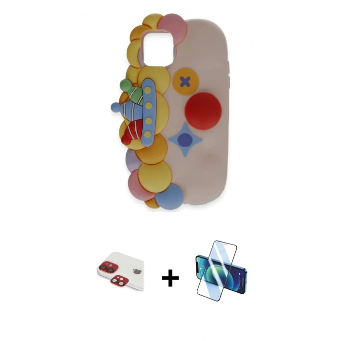 MARSİLYAN™- iPhone 11 Kılıf Akış Yansıma - Siyah 3D Antistatik Cam Ekran Koruyucu + Pers Alüminyum Kamera Lens - KI