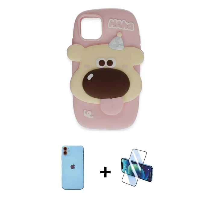 MARSİLYAN™- iPhone 11 Kılıf Akış Yansıma - Siyah 3D Antistatik Cam Ekran Koruyucu + Neon Fosforlu Kamera Lens - TU