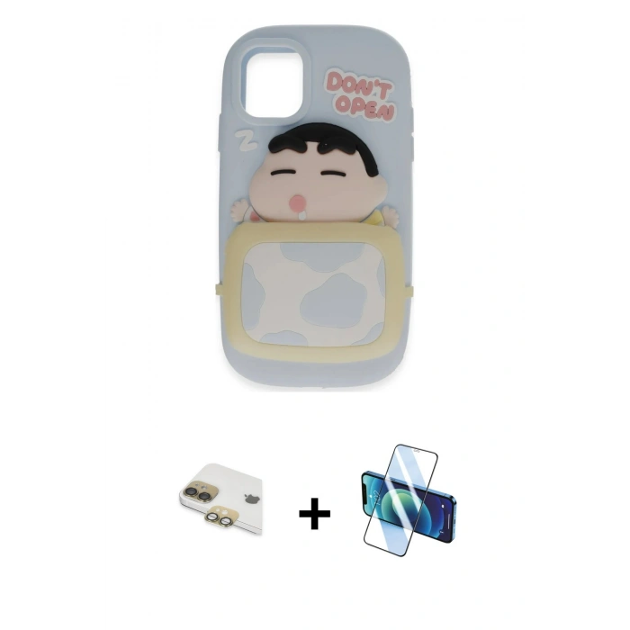 MARSİLYAN™- iPhone 11 Kılıf Akış Yansıma - Siyah 3D Antistatik Cam Ekran Koruyucu + Pers Alüminyum Kamera Lens - GD