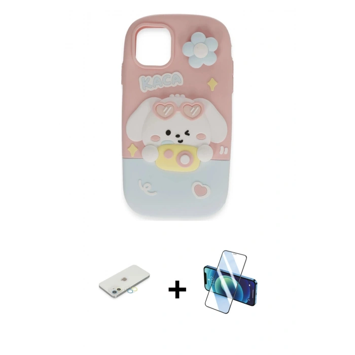 MARSİLYAN™- iPhone 11 Kılıf Akış Yansıma - Siyah 3D Antistatik Cam Ekran Koruyucu + Renkli Kamera Lens Koruma Cam - SI