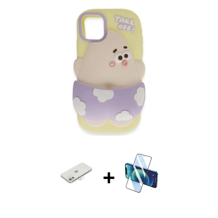 MARSİLYAN™- iPhone 11 Kılıf Akış Yansıma - Siyah 3D Antistatik Cam Ekran Koruyucu + Renkli Kamera Lens Koruma Cam - SI
