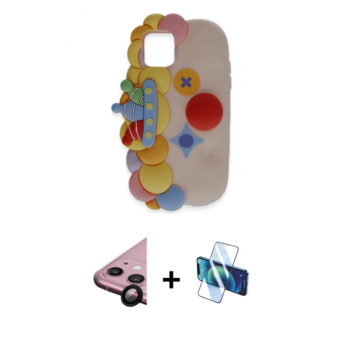 MARSİLYAN™- iPhone 11 Kılıf Akış Yansıma - Siyah 3D Antistatik Cam Ekran Koruyucu + Raze Metal Kamera Lens - SH