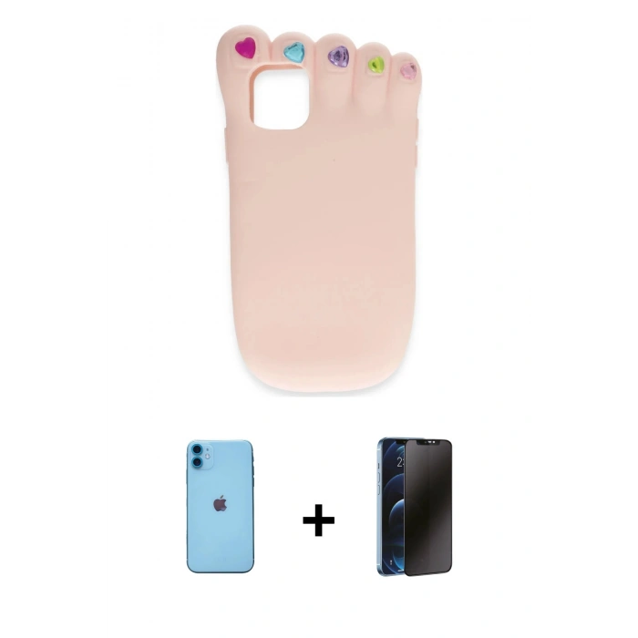 MARSİLYAN™- iPhone 11 Kılıf Akış Yansıma - Siyah 3D Antistatik Hayalet Cam Ekran Koruyucu + Neon Fosforlu Kamera Lens - MI