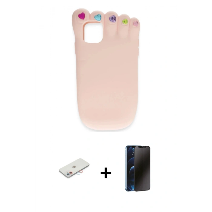 MARSİLYAN™- iPhone 11 Kılıf Akış Yansıma - Siyah 3D Antistatik Hayalet Cam Ekran Koruyucu + Renkli Kamera Lens Koruma Cam - PE