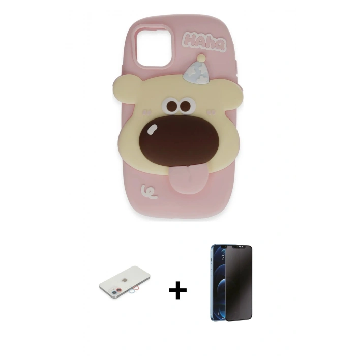 MARSİLYAN™- iPhone 11 Kılıf Akış Yansıma - Siyah 3D Antistatik Hayalet Cam Ekran Koruyucu + Renkli Kamera Lens Koruma Cam - PE