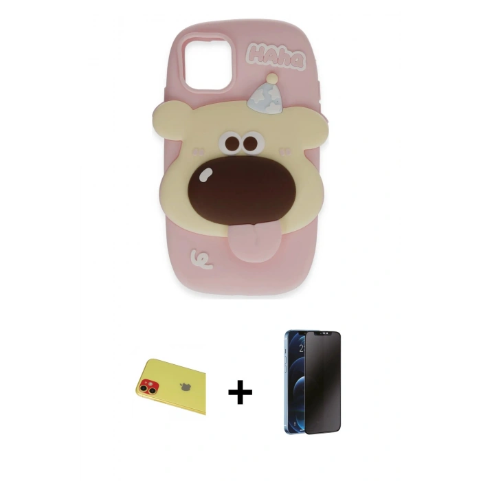 MARSİLYAN™- iPhone 11 Kılıf Akış Yansıma - Siyah 3D Antistatik Hayalet Cam Ekran Koruyucu + Rainbow Kamera Lens Koruma Cam - KI