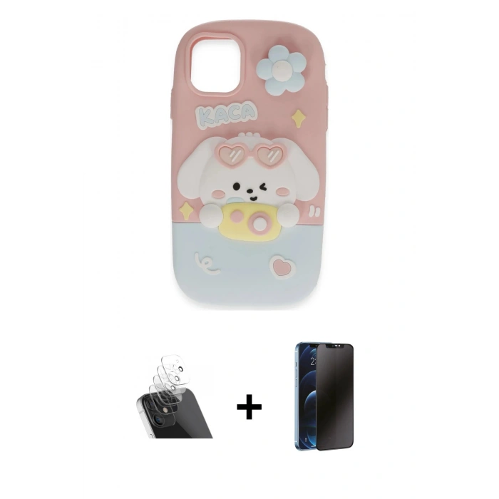MARSİLYAN™- iPhone 11 Kılıf Akış Yansıma - Siyah 3D Antistatik Hayalet Cam Ekran Koruyucu + Şeffaf Kamera Lens Koruma Cam