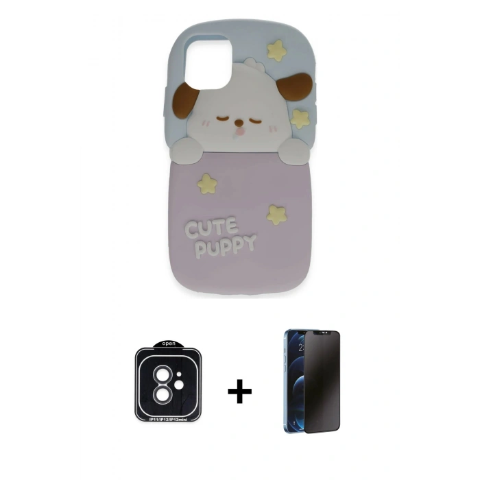 MARSİLYAN™- iPhone 11 Kılıf Akış Yansıma - Siyah 3D Antistatik Hayalet Cam Ekran Koruyucu + PVD Metal Kamera Lens - SH