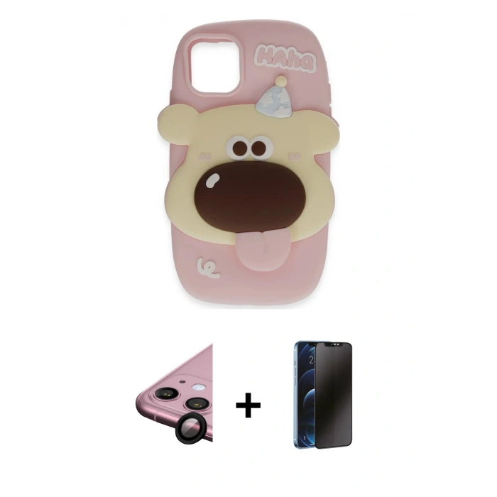 MARSİLYAN™- iPhone 11 Kılıf Akış Yansıma - Siyah 3D Antistatik Hayalet Cam Ekran Koruyucu + Raze Metal Kamera Lens - SH