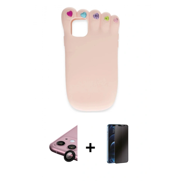 MARSİLYAN™- iPhone 11 Kılıf Akış Yansıma - Siyah 3D Antistatik Hayalet Cam Ekran Koruyucu + Raze Metal Kamera Lens - SH