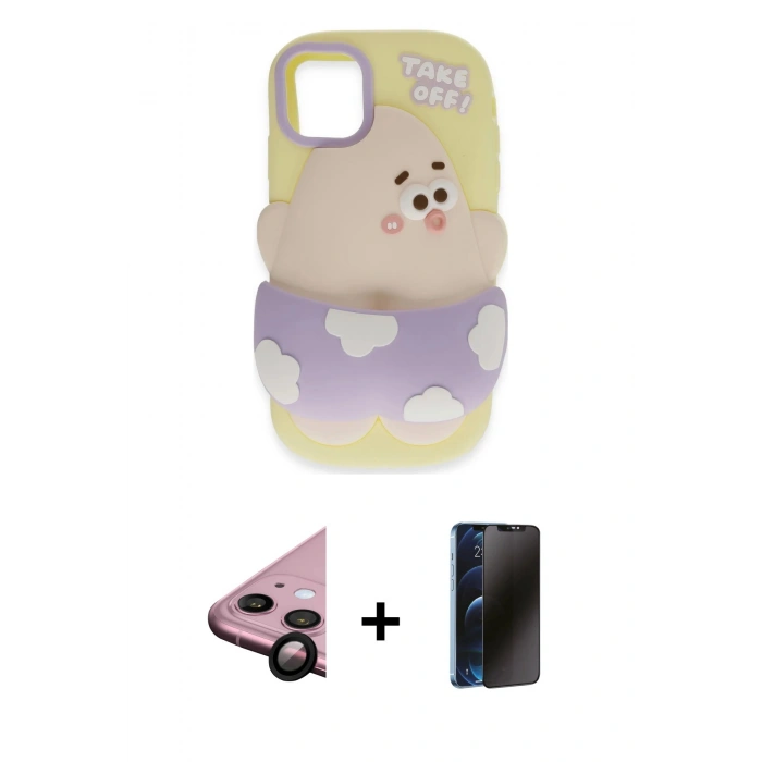 MARSİLYAN™- iPhone 11 Kılıf Akış Yansıma - Siyah 3D Antistatik Hayalet Cam Ekran Koruyucu + Raze Metal Kamera Lens - SH