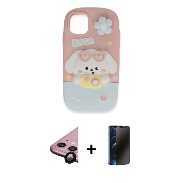MARSİLYAN™- iPhone 11 Kılıf Akış Yansıma - Siyah 3D Antistatik Hayalet Cam Ekran Koruyucu + Raze Metal Kamera Lens - SH