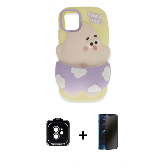 MARSİLYAN™- iPhone 11 Kılıf Akış Yansıma - Siyah 3D Antistatik Hayalet Cam Ekran Koruyucu + PVD Metal Kamera Lens - TU