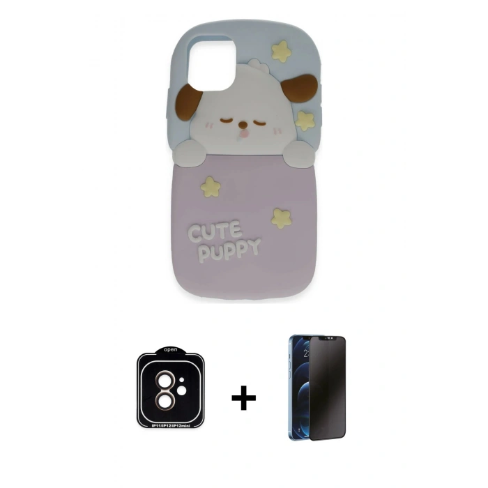 MARSİLYAN™- iPhone 11 Kılıf Akış Yansıma - Siyah 3D Antistatik Hayalet Cam Ekran Koruyucu + PVD Metal Kamera Lens - TU