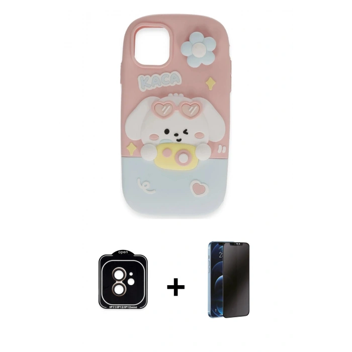 MARSİLYAN™- iPhone 11 Kılıf Akış Yansıma - Siyah 3D Antistatik Hayalet Cam Ekran Koruyucu + PVD Metal Kamera Lens - TU