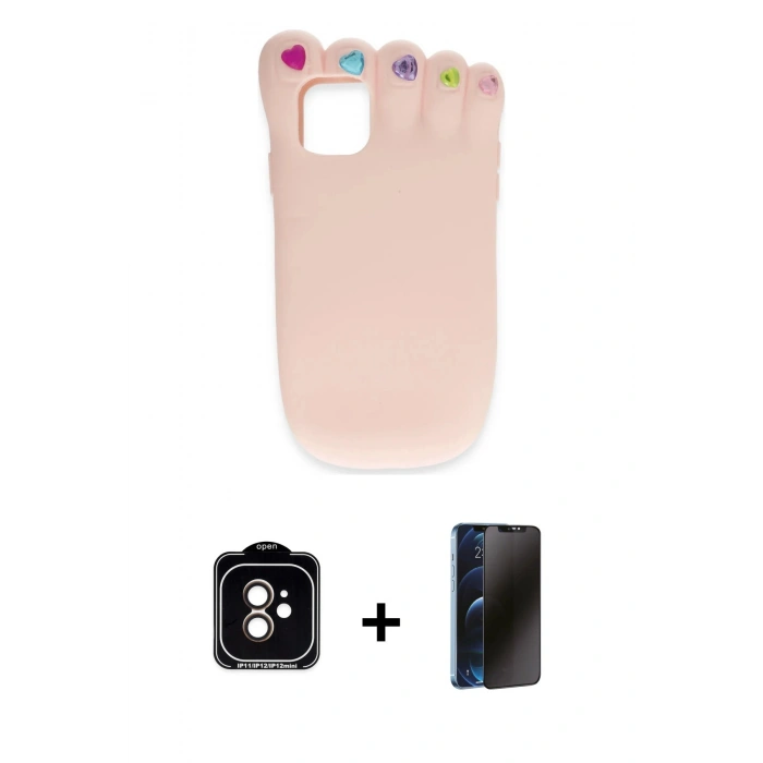 MARSİLYAN™- iPhone 11 Kılıf Akış Yansıma - Siyah 3D Antistatik Hayalet Cam Ekran Koruyucu + PVD Metal Kamera Lens - TU