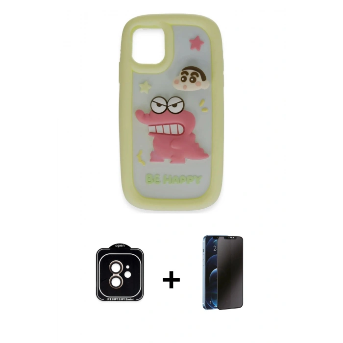 MARSİLYAN™- iPhone 11 Kılıf Akış Yansıma - Siyah 3D Antistatik Hayalet Cam Ekran Koruyucu + PVD Metal Kamera Lens - TU
