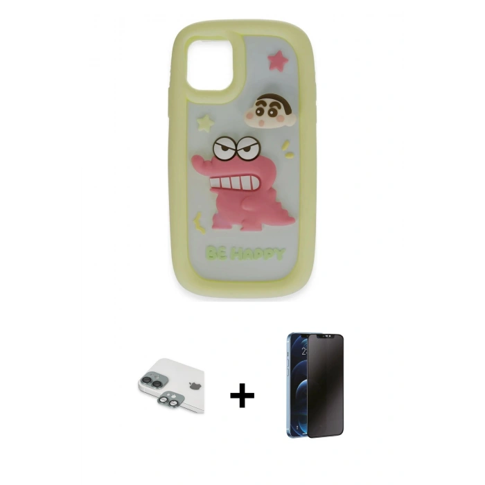MARSİLYAN™- iPhone 11 Kılıf Akış Yansıma - Siyah 3D Antistatik Hayalet Cam Ekran Koruyucu + Pers Alüminyum Kamera Lens - YL