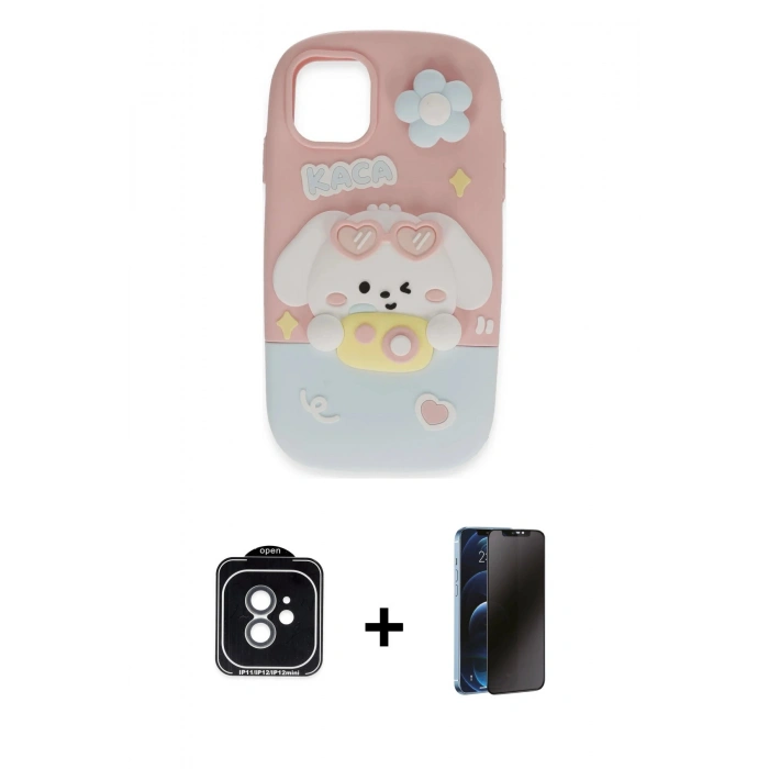 MARSİLYAN™- iPhone 11 Kılıf Akış Yansıma - Siyah 3D Antistatik Hayalet Cam Ekran Koruyucu + PVD Metal Kamera Lens - YL