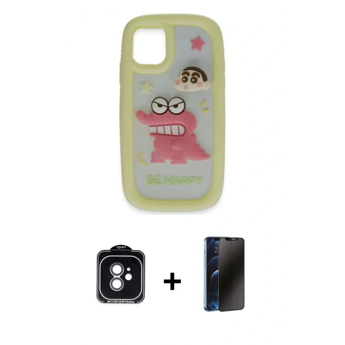 MARSİLYAN™- iPhone 11 Kılıf Akış Yansıma - Siyah 3D Antistatik Hayalet Cam Ekran Koruyucu + PVD Metal Kamera Lens - YL