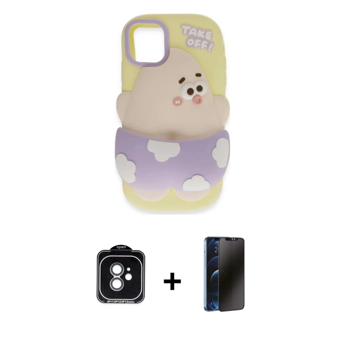 MARSİLYAN™- iPhone 11 Kılıf Akış Yansıma - Siyah 3D Antistatik Hayalet Cam Ekran Koruyucu + PVD Metal Kamera Lens - YL