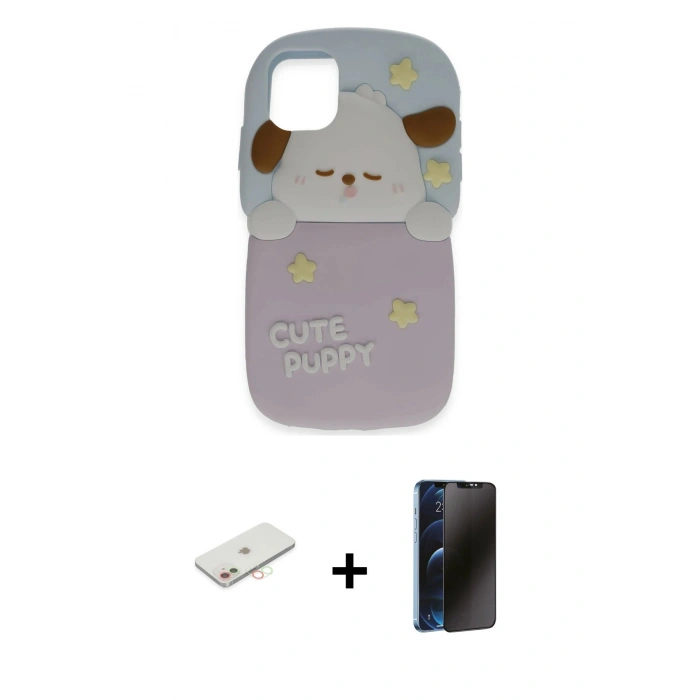 MARSİLYAN™- iPhone 11 Kılıf Akış Yansıma - Siyah 3D Antistatik Hayalet Cam Ekran Koruyucu + Renkli Kamera Lens Koruma Cam - YL
