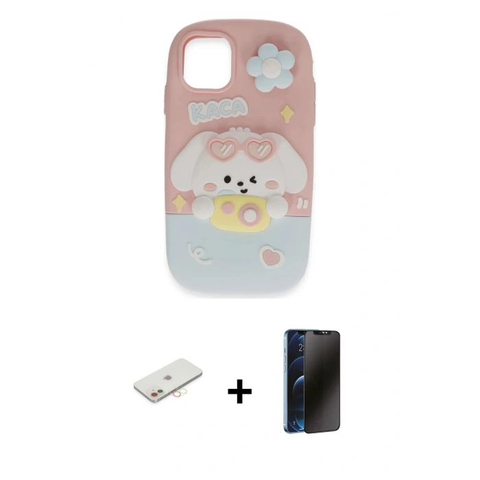 MARSİLYAN™- iPhone 11 Kılıf Akış Yansıma - Siyah 3D Antistatik Hayalet Cam Ekran Koruyucu + Renkli Kamera Lens Koruma Cam - YL