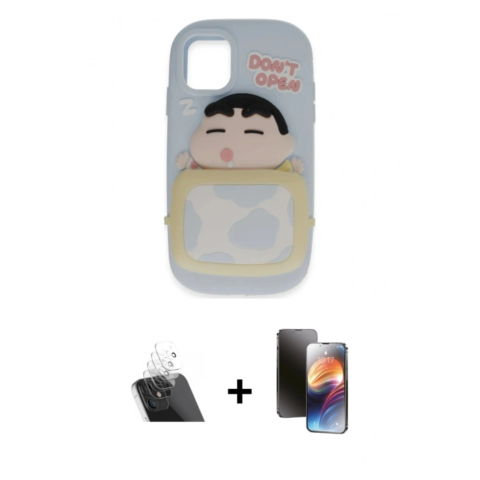 MARSİLYAN™- iPhone 11 Kılıf Akış Yansıma - Siyah 3D Antistatik Mat Seramik Nano Ekran Koruyucu + Kamera Lens Koruma Cam - SF