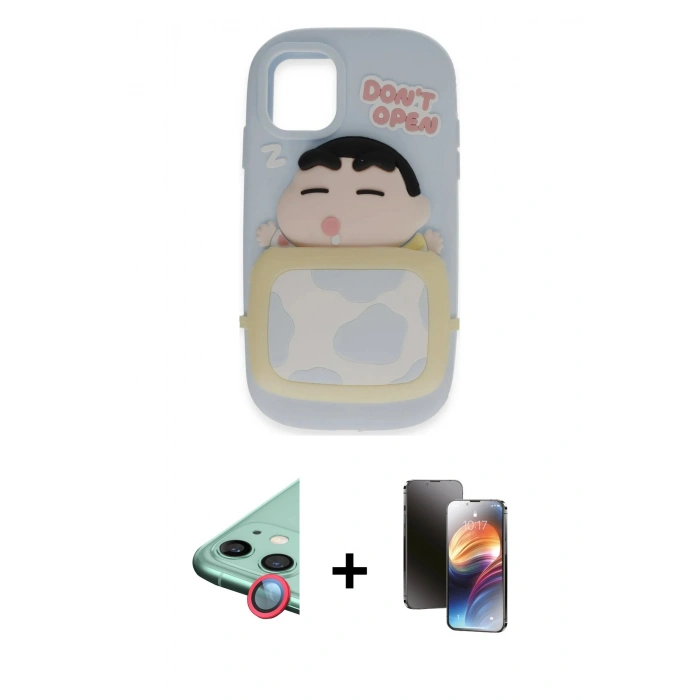 MARSİLYAN™- iPhone 11 Kılıf Akış Yansıma - Siyah 3D Antistatik Mat Seramik Nano Ekran Koruyucu + Raze Metal Kamera Lens - KI