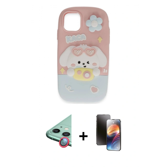 MARSİLYAN™- iPhone 11 Kılıf Akış Yansıma - Siyah 3D Antistatik Mat Seramik Nano Ekran Koruyucu + Raze Metal Kamera Lens - KI