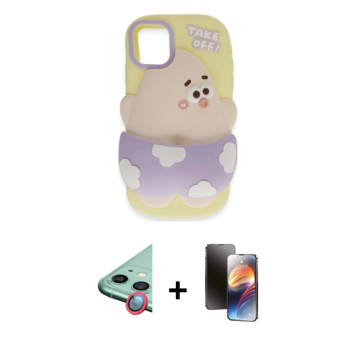 MARSİLYAN™- iPhone 11 Kılıf Akış Yansıma - Siyah 3D Antistatik Mat Seramik Nano Ekran Koruyucu + Raze Metal Kamera Lens - KI