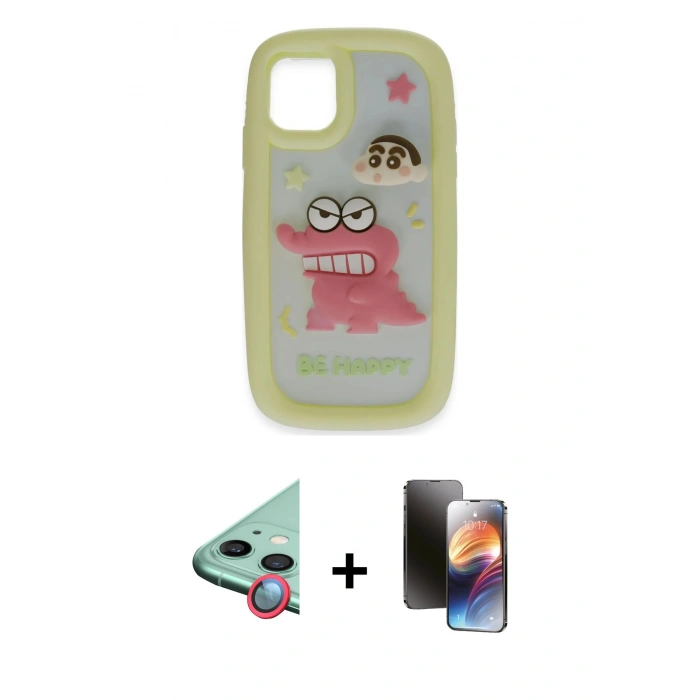 MARSİLYAN™- iPhone 11 Kılıf Akış Yansıma - Siyah 3D Antistatik Mat Seramik Nano Ekran Koruyucu + Raze Metal Kamera Lens - KI