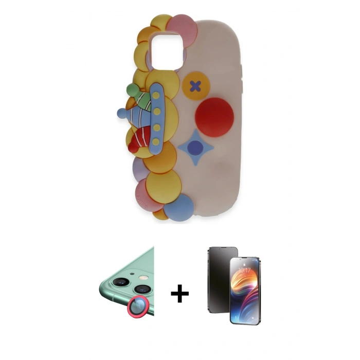 MARSİLYAN™- iPhone 11 Kılıf Akış Yansıma - Siyah 3D Antistatik Mat Seramik Nano Ekran Koruyucu + Raze Metal Kamera Lens - KI