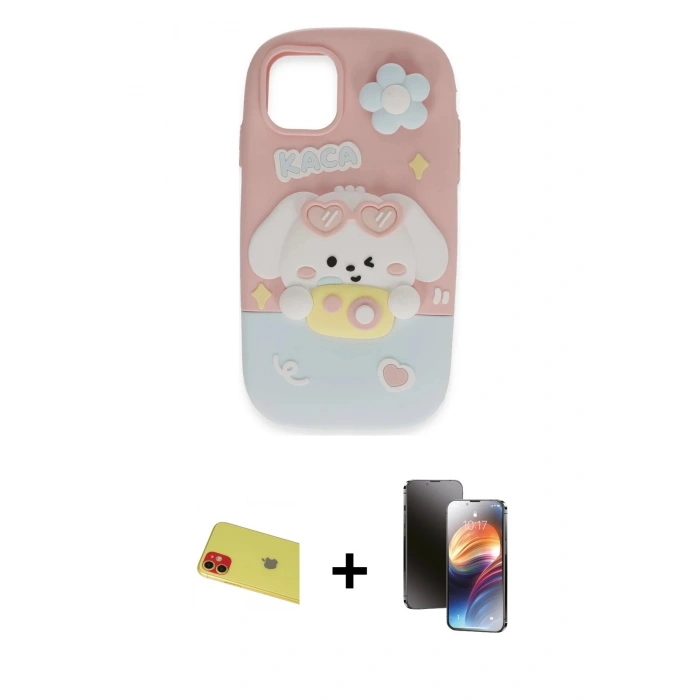 MARSİLYAN™- iPhone 11 Kılıf Akış Yansıma - Siyah 3D Antistatik Mat Seramik Nano Ekran Koruyucu + Rainbow Kamera Lens Koruma Cam - KI