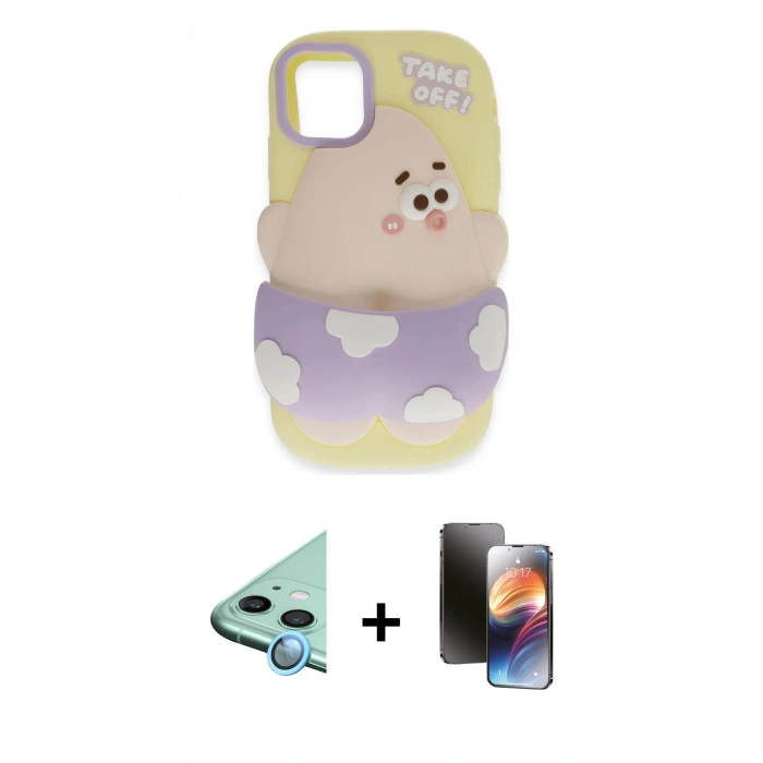 MARSİLYAN™- iPhone 11 Kılıf Akış Yansıma - Siyah 3D Antistatik Mat Seramik Nano Ekran Koruyucu + Mavi Raze Metal Kamera Lens