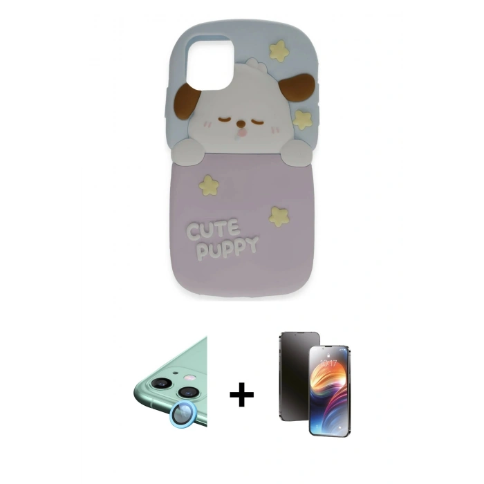MARSİLYAN™- iPhone 11 Kılıf Akış Yansıma - Siyah 3D Antistatik Mat Seramik Nano Ekran Koruyucu + Mavi Raze Metal Kamera Lens