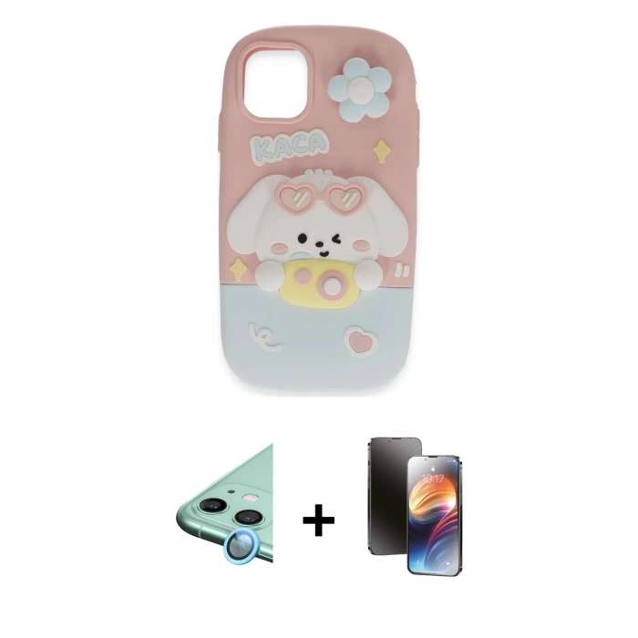 MARSİLYAN™- iPhone 11 Kılıf Akış Yansıma - Siyah 3D Antistatik Mat Seramik Nano Ekran Koruyucu + Mavi Raze Metal Kamera Lens