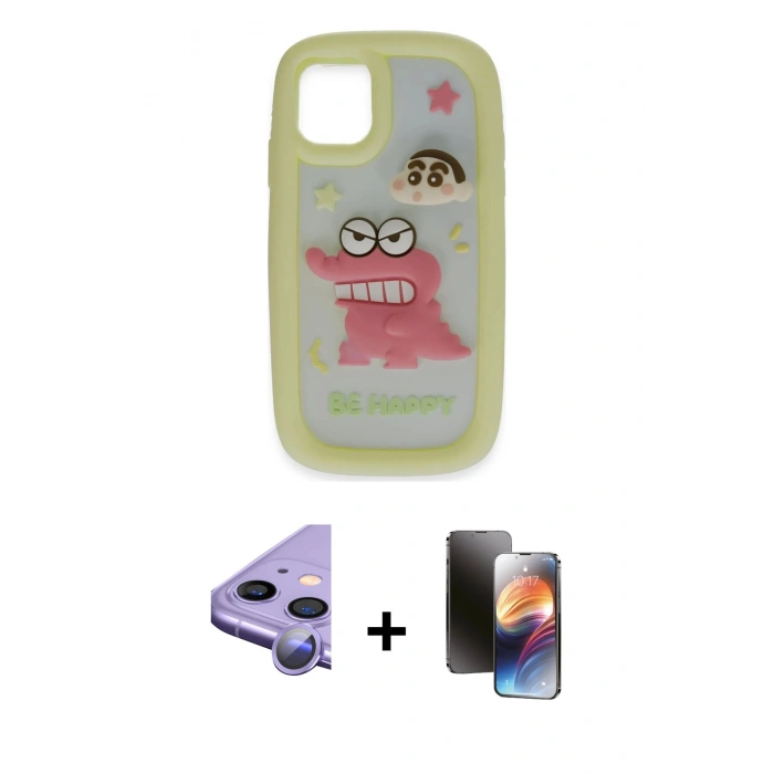 MARSİLYAN™- iPhone 11 Kılıf Akış Yansıma - Siyah 3D Antistatik Mat Seramik Nano Ekran Koruyucu + Mor Raze Metal Kamera Lens