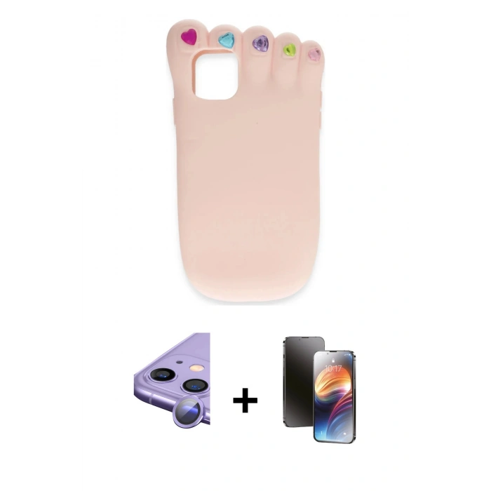 MARSİLYAN™- iPhone 11 Kılıf Akış Yansıma - Siyah 3D Antistatik Mat Seramik Nano Ekran Koruyucu + Mor Raze Metal Kamera Lens