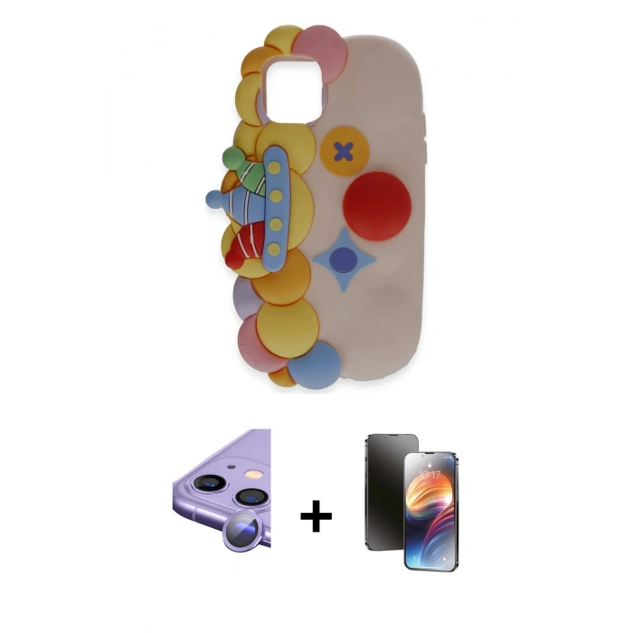 MARSİLYAN™- iPhone 11 Kılıf Akış Yansıma - Siyah 3D Antistatik Mat Seramik Nano Ekran Koruyucu + Mor Raze Metal Kamera Lens