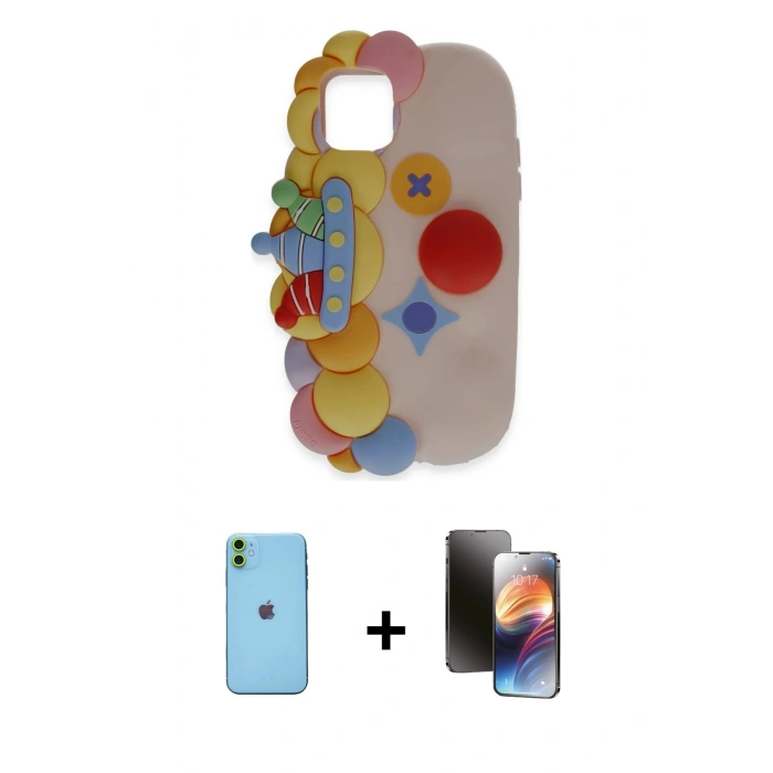 MARSİLYAN™- iPhone 11 Kılıf Akış Yansıma - Siyah 3D Antistatik Mat Seramik Nano Ekran Koruyucu + Neon Fosforlu Kamera Lens - YL