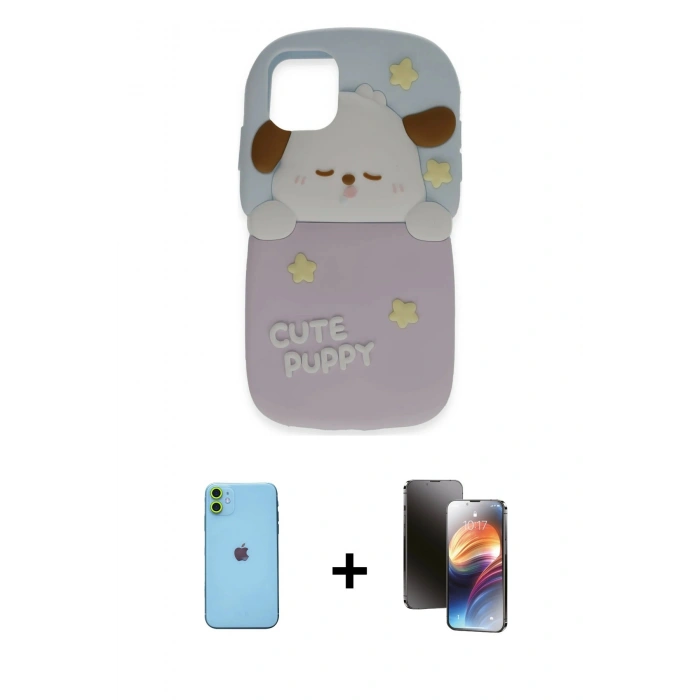 MARSİLYAN™- iPhone 11 Kılıf Akış Yansıma - Siyah 3D Antistatik Mat Seramik Nano Ekran Koruyucu + Neon Fosforlu Kamera Lens - YL