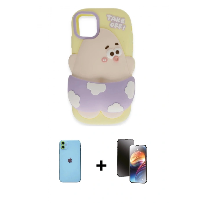 MARSİLYAN™- iPhone 11 Kılıf Akış Yansıma - Siyah 3D Antistatik Mat Seramik Nano Ekran Koruyucu + Neon Fosforlu Kamera Lens - YL