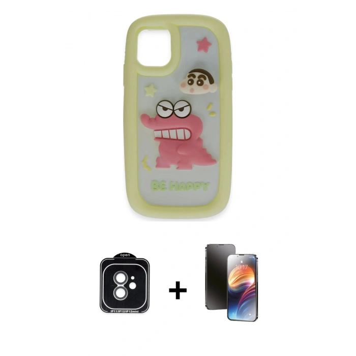 MARSİLYAN™- iPhone 11 Kılıf Akış Yansıma - Siyah 3D Antistatik Mat Seramik Nano Ekran Koruyucu + PVD Metal Kamera Lens - YL