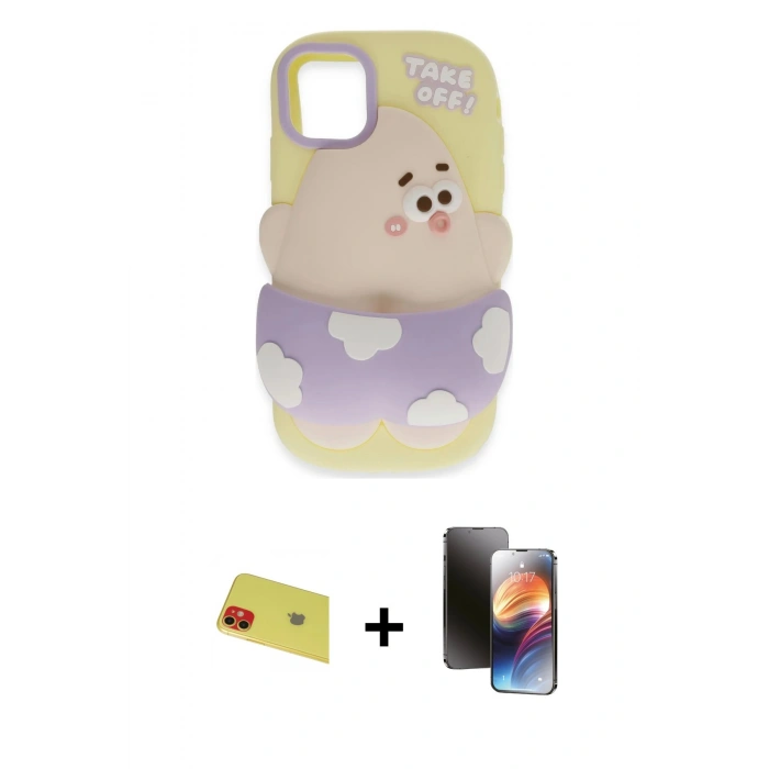 MARSİLYAN™- iPhone 11 Kılıf Akış Yansıma - Siyah 3D Antistatik Mat Seramik Nano Ekran Koruyucu + Rainbow Kamera Lens Koruma Cam - KI