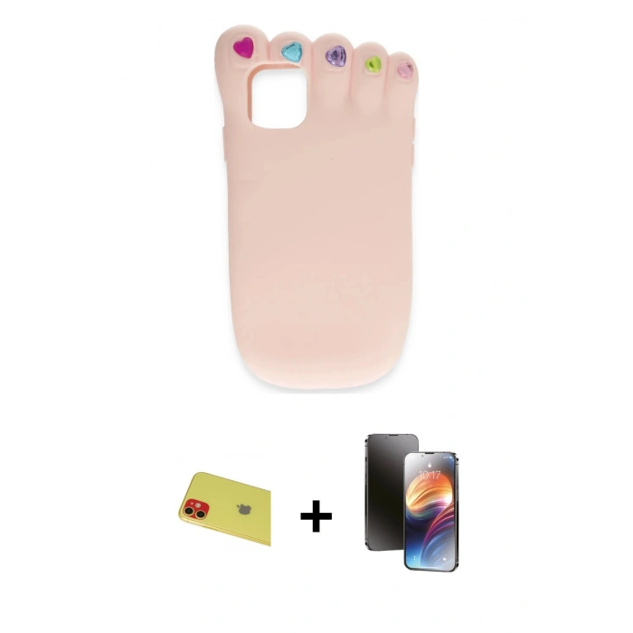MARSİLYAN™- iPhone 11 Kılıf Akış Yansıma - Siyah 3D Antistatik Mat Seramik Nano Ekran Koruyucu + Rainbow Kamera Lens Koruma Cam - KI