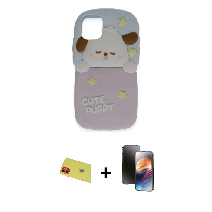MARSİLYAN™- iPhone 11 Kılıf Akış Yansıma - Siyah 3D Antistatik Mat Seramik Nano Ekran Koruyucu + Rainbow Kamera Lens Koruma Cam - KI