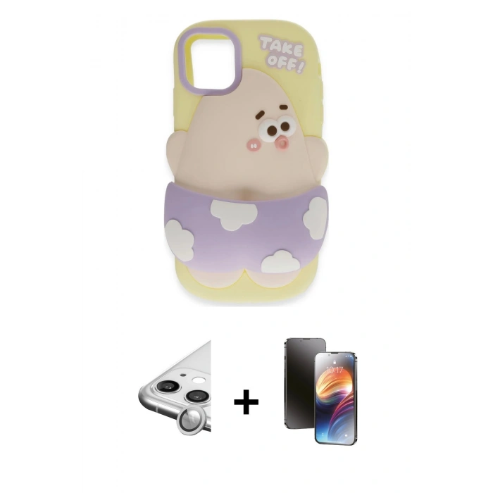 MARSİLYAN™- iPhone 11 Kılıf Akış Yansıma - Siyah 3D Antistatik Mat Seramik Nano Ekran Koruyucu + Raze Metal Kamera Lens - GS